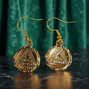 Evil Eye Pyramid Earrings~ w rhinestones hook style